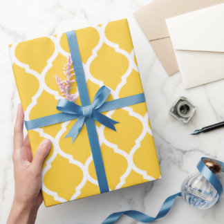 Yellow and White Moroccan Quatrefoil Wrapping Paper