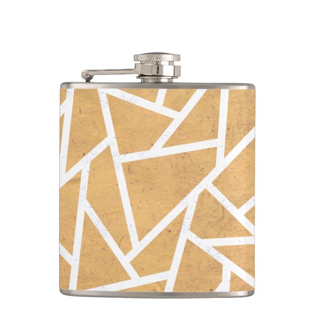 Yellow and white mosaic pattern hip flask (Front)