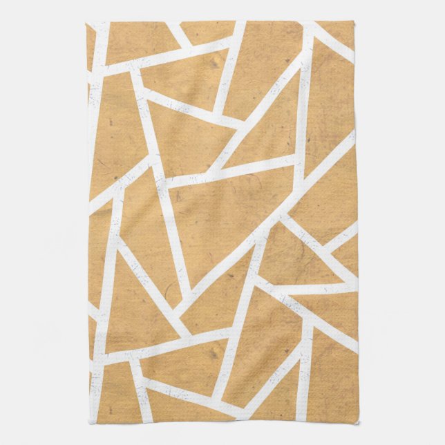 Yellow and white mosaic pattern tea towel (Vertical)