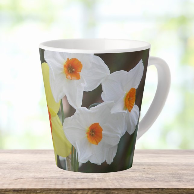 Yellow and White Narcissus Floral Latte Mug (In Situ)
