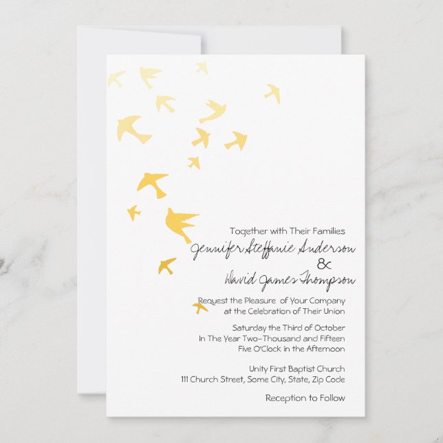 Yellow and White Ombre Doves Wedding Invitations (Front)