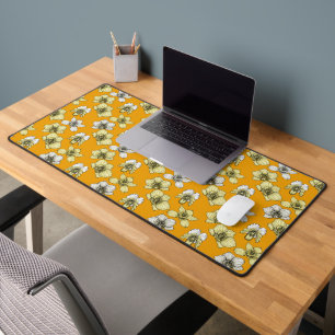 Yellow and white orchid flowers desk mat