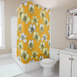 Yellow and white orchid flowers shower curtain