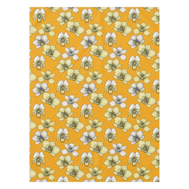 Yellow and white orchid flowers tablecloth (Front)