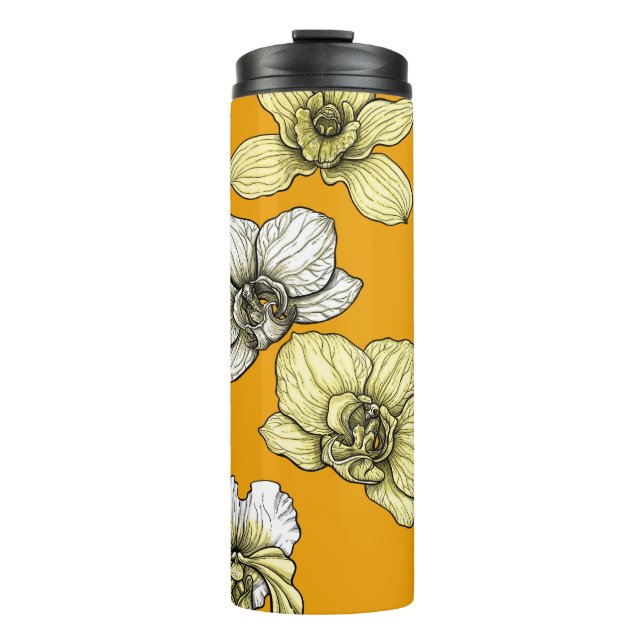 Yellow and white orchid flowers thermal tumbler (Front)