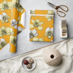 Yellow and white orchid flowers wrapping paper