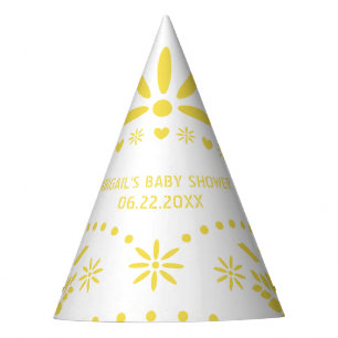Yellow and white papel picado baby shower party hat