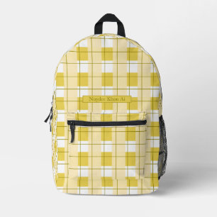 Yellow and White Plaid, Your Name Printed Backpack