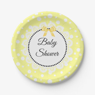 Yellow and White Polka Dot Baby shower Paper Plate