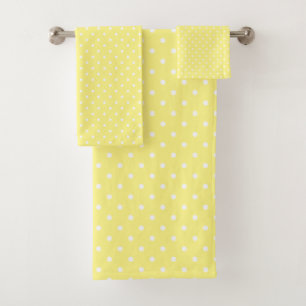 Yellow and White Polka dots Bath Towel Set