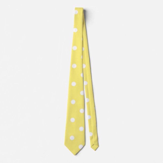 Yellow and White Polka Dots Pattern Tie (Front)