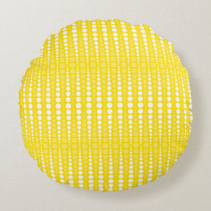 Yellow and White Polkadots Round Pillow