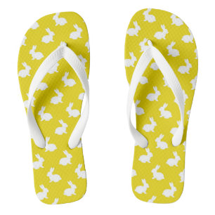 Yellow and White Rabbit Flip Flops