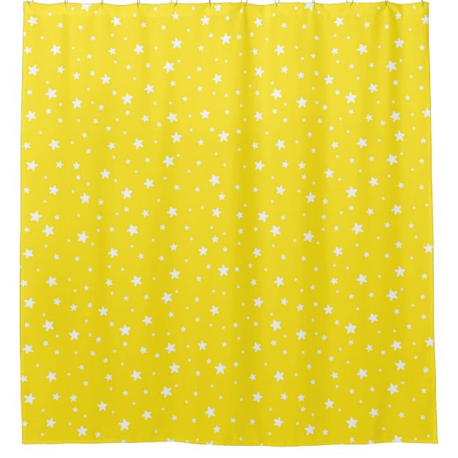 Yellow and White Stars Celestial Sky Shower Curtain (Front)
