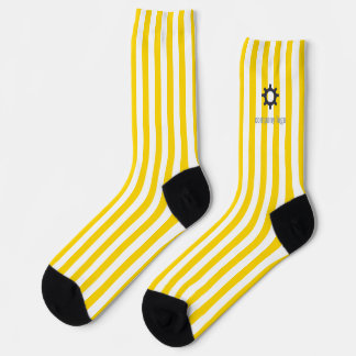 Yellow and white striped company logo promotional socks