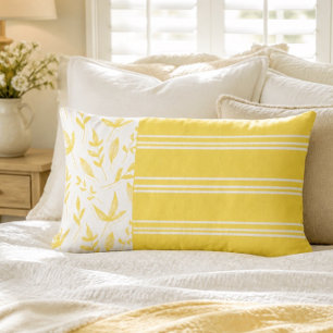 Yellow and White Stripes and Botanic Lumbar Cushion