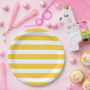Yellow and White Stripes Paper Plate
