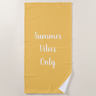 Yellow and White Summer Vibes Only Beach Towel