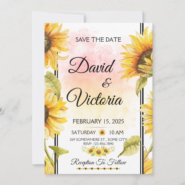 Yellow and White Sunflower Floral Outdoor Wedding Invitation (Front)