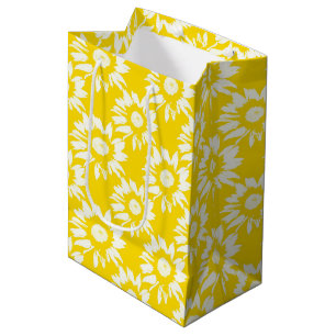 Yellow and White Sunflower Pattern Medium Gift Bag