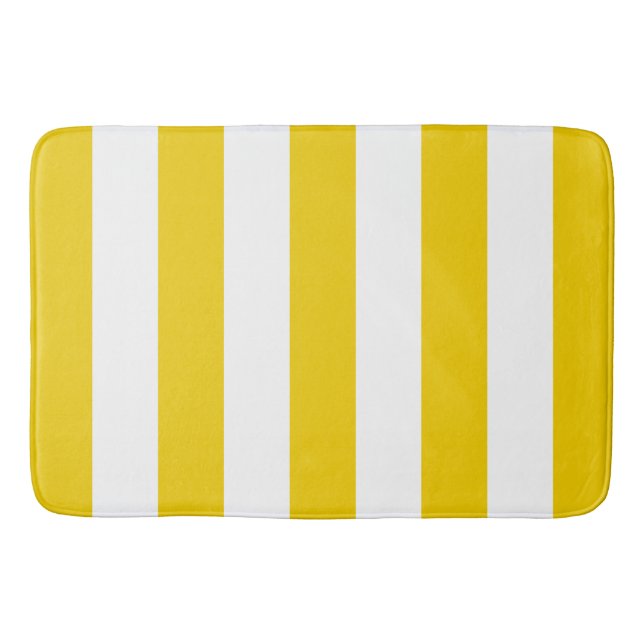 Yellow and White Vertical Stripes Bath Mat (Front)