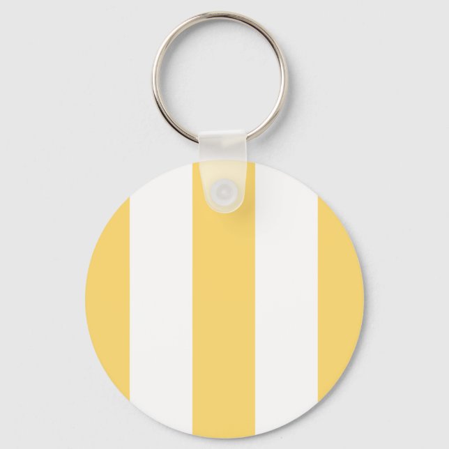 Yellow And White Vertikal Stripes  Key Ring (Front)