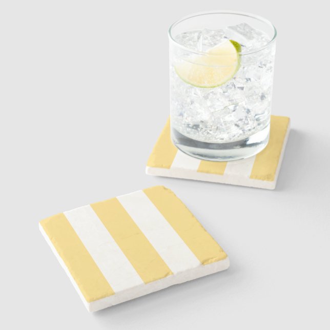 Yellow And White Vertikal Stripes  Stone Coaster (Side)