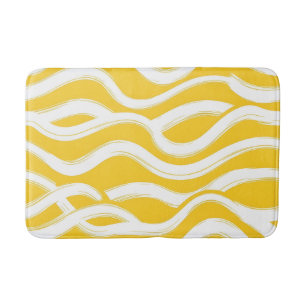 Yellow and White Wavy Brushstroke Pattern Modern  Bath Mat