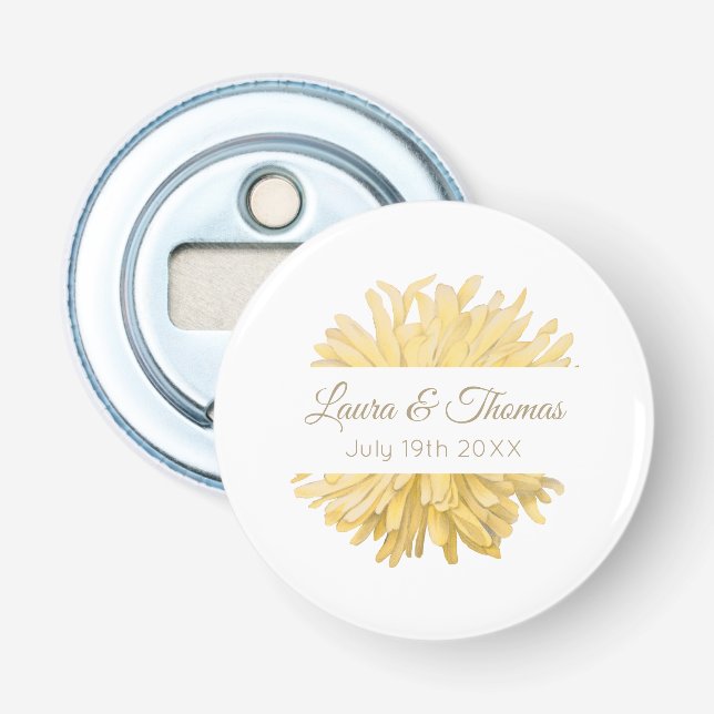 Yellow and White Wedding Bottle Opener (Front)