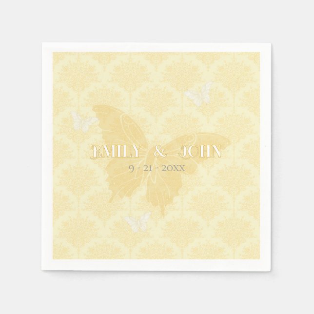 Yellow and White Wedding Butterflies Napkin (Front)