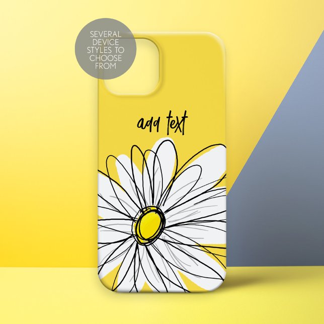 Yellow and White Whimsical Daisy with Custom Text (Whimsical Daisy Personalized Phone Case)