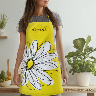 Yellow and White Whimsical Daisy with Custom Text Apron
