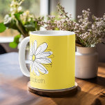 Yellow and White Whimsical Daisy with Custom Text Coffee Mug<br><div class="desc">A zen and whimsical,  hipster piece of art. You can add a name,  monogram or other custom text. If you need to move the art around,  click on the customize button to make changes.</div>
