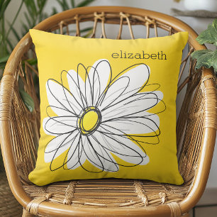 Yellow and White Whimsical Daisy with Custom Text Cushion