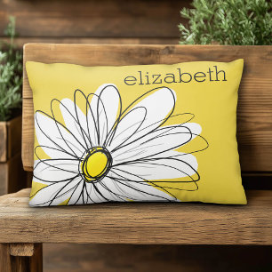 Yellow and White Whimsical Daisy with Custom Text Decorative Cushion