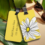 Yellow and White Whimsical Daisy with Custom Text Luggage Tag<br><div class="desc">A zen and whimsical,  hipster piece of art. You can add a name,  monogram or other custom text. If you need to move the art around,  click on the customise button to make changes.</div>