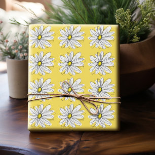 Yellow and White Whimsical Daisy with Custom Text Wrapping Paper