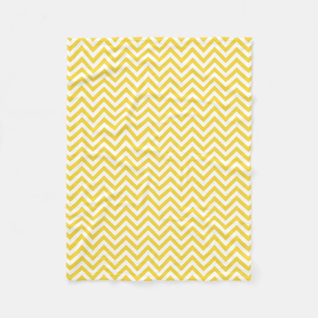 Yellow and White Zigzag Stripes Chevron Pattern Fleece Blanket (Front)