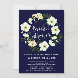 Yellow Anemone Floral Wreath Navy Bridal Shower Invitation