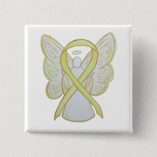 Yellow Angel Awareness Ribbon Art Pins (Front)