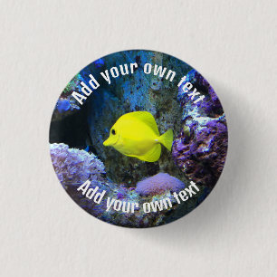 Yellow Angelfish and Coral Custom Text 3 Cm Round Badge