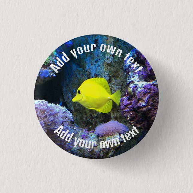 Yellow Angelfish and Coral Custom Text 3 Cm Round Badge (Front)