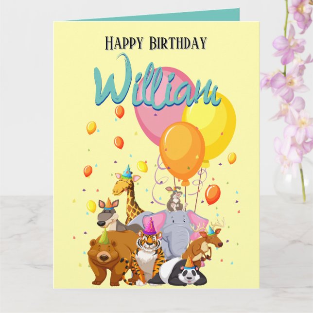 Yellow Animal Birthday Party Card (Orchid)