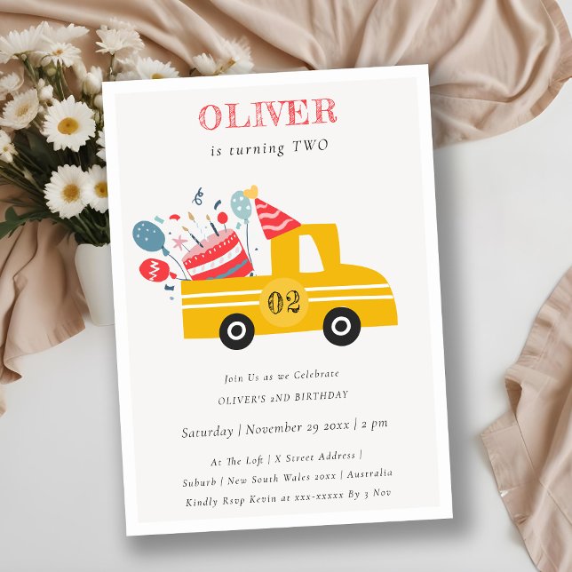 Yellow Any Age Birthday Party Cake Truck Invite (Creator Uploaded)