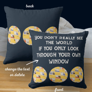 Yellow apartment building travel inspiration cushion