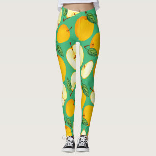 Yellow Apple: Juicy Watercolor Pattern. Leggings