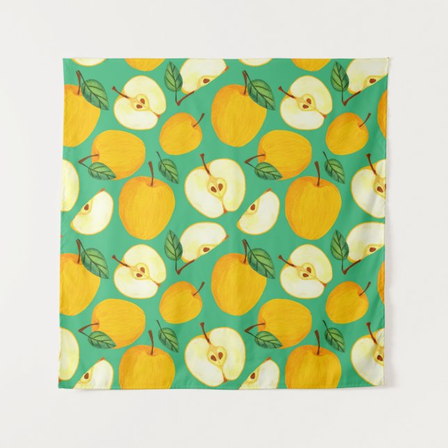 Yellow Apple: Juicy Watercolor Pattern. Tapestry (Front)