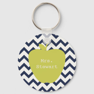 Yellow Apple & Navy Chevron Teacher Key Ring
