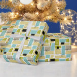 Yellow Aqua Blue Squares Starburst Mid Century Wrapping Paper<br><div class="desc">This funky mid-century modern wrapping paper features aqua blue,  avocado green,  yellow,  and tan abstract rectangles,  along with highlights of black and white starbursts. Add a pop of retro fun to your gift giving!</div>