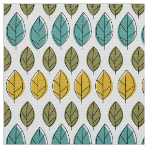 yellow aqua green Mod leaves pattern fabric